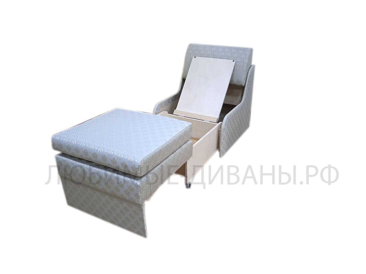 Мини кресло кровать Танго-4 Д-60 глубиной 65 см. Габаритный размер 65 х 65 см. Спальное место 60 х 160 см.